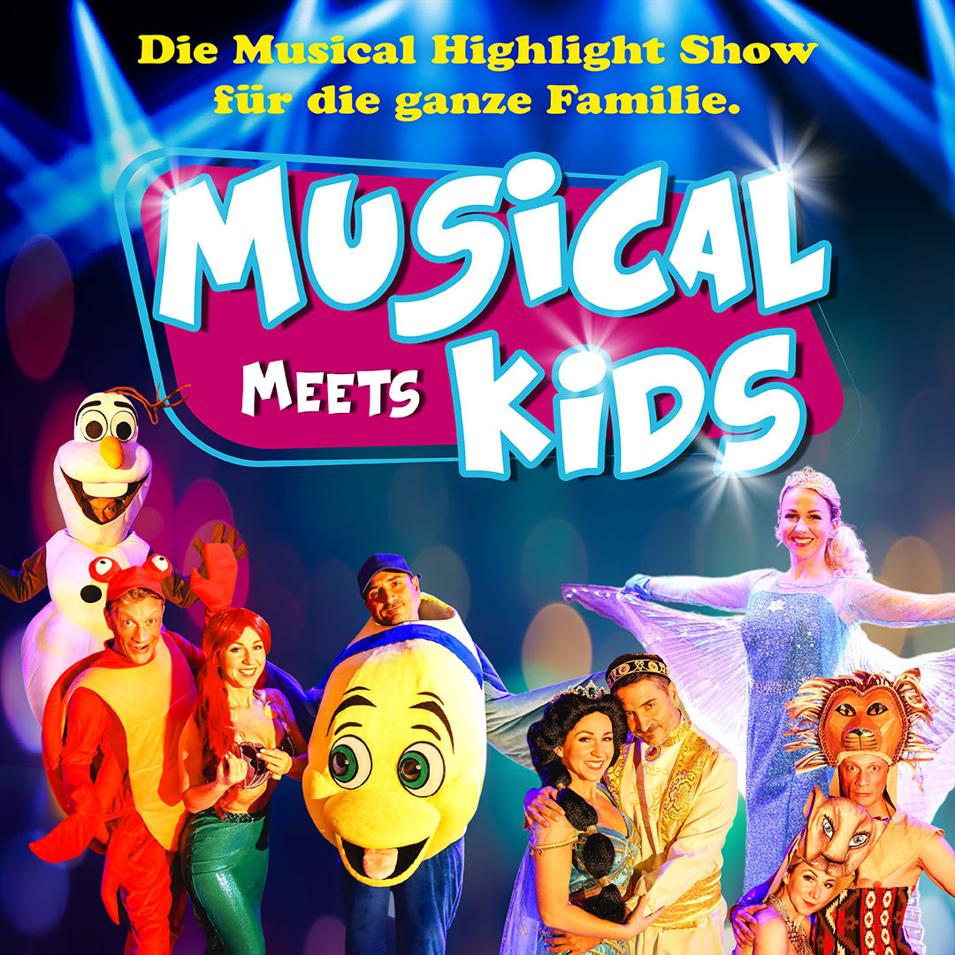 musical_meets_kids Musical meets Kids Eine Musical Show für die ganze Familie. Sie erleben Musicalmelodien für Kinder die jeder kennt. Von der Eiskönigin und ihrem Olaf über Arielle und ihre Freunde bis hin zum König der Löwen und Die Schöne und das Biest. Erleben Sie in wundervollen Kostümen eine Reise durch die Kinder Musicals. Hier ist Spaß, Lachen, Freude und glänzende Kinderaugen Programm.